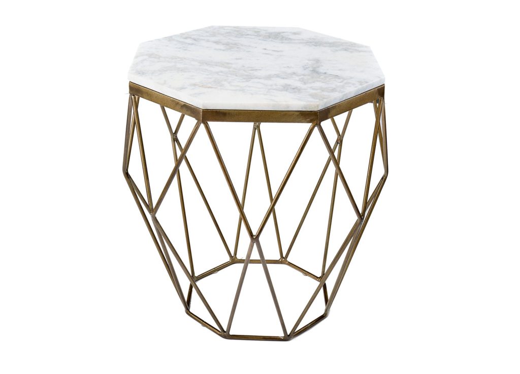 Table basse de salon fer doré et marbre blanc