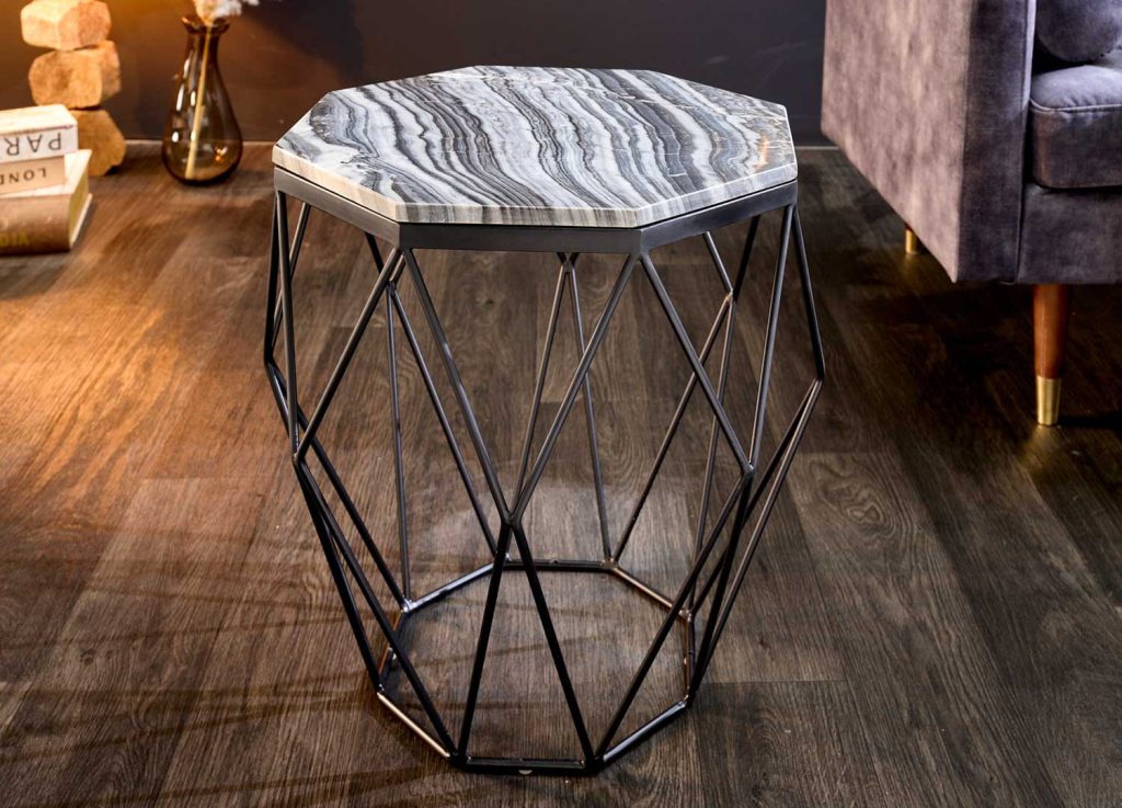 Table basse de salon fer noir et marbre gris
