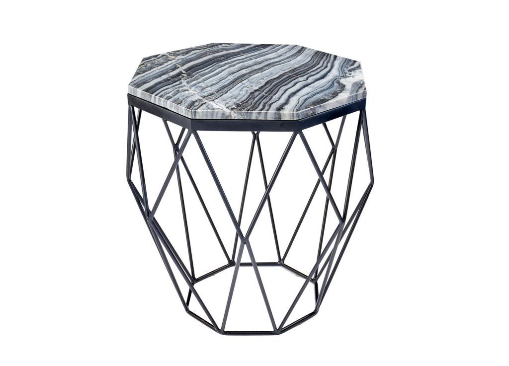 Table basse de salon fer noir et marbre gris