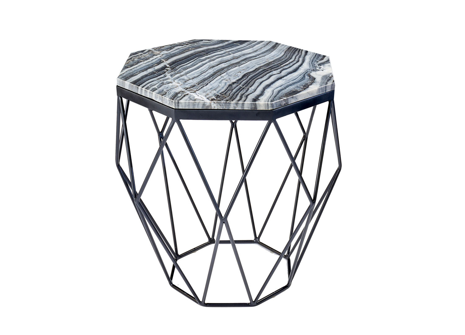 Table basse de salon fer noir et marbre gris