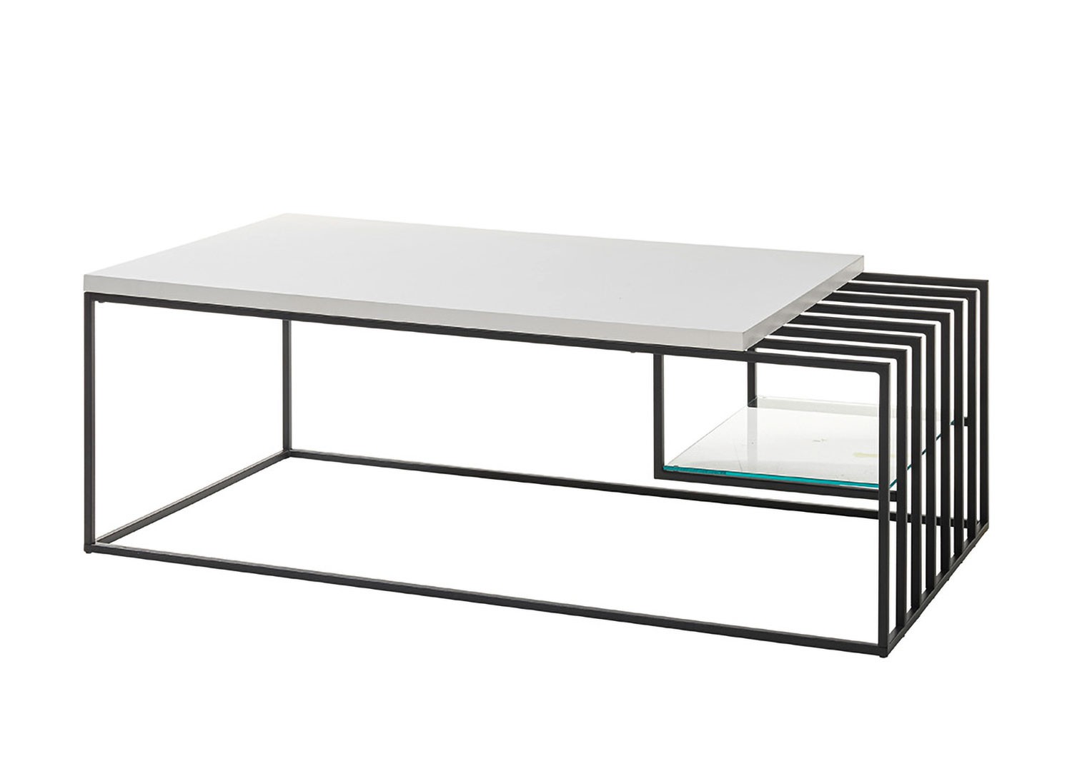 Table basse design blanc laqué mat et métal noir