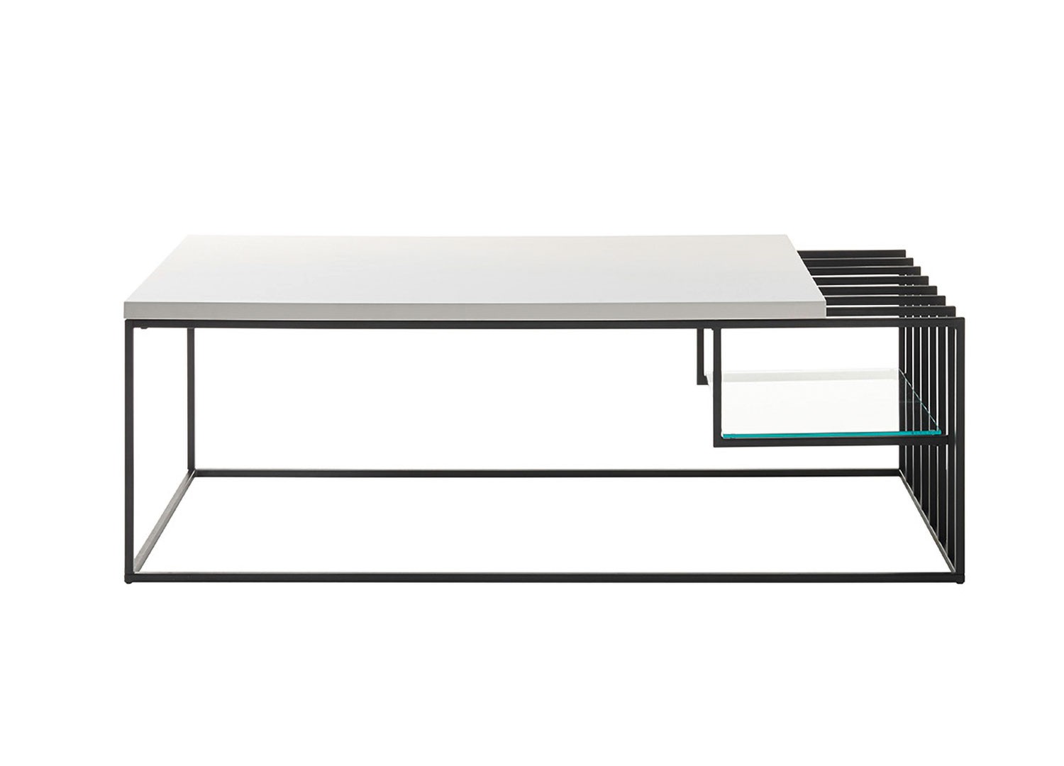 Table basse design blanc laqué mat et métal noir