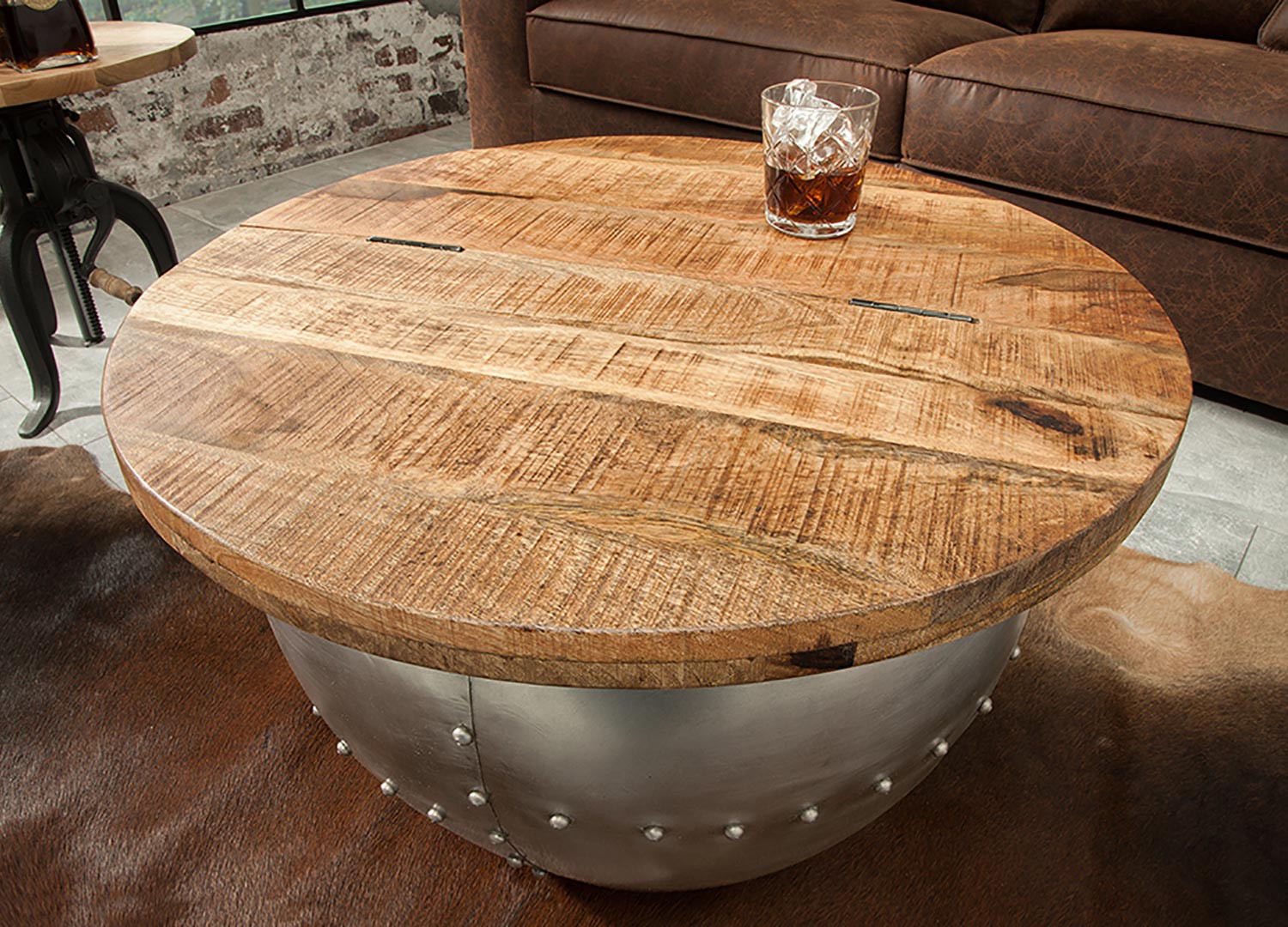 Table basse design bois de manguier industrielle