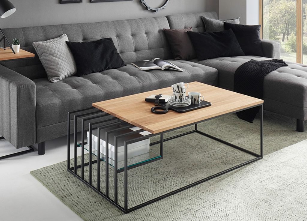 Table basse design chêne massif et métal noir