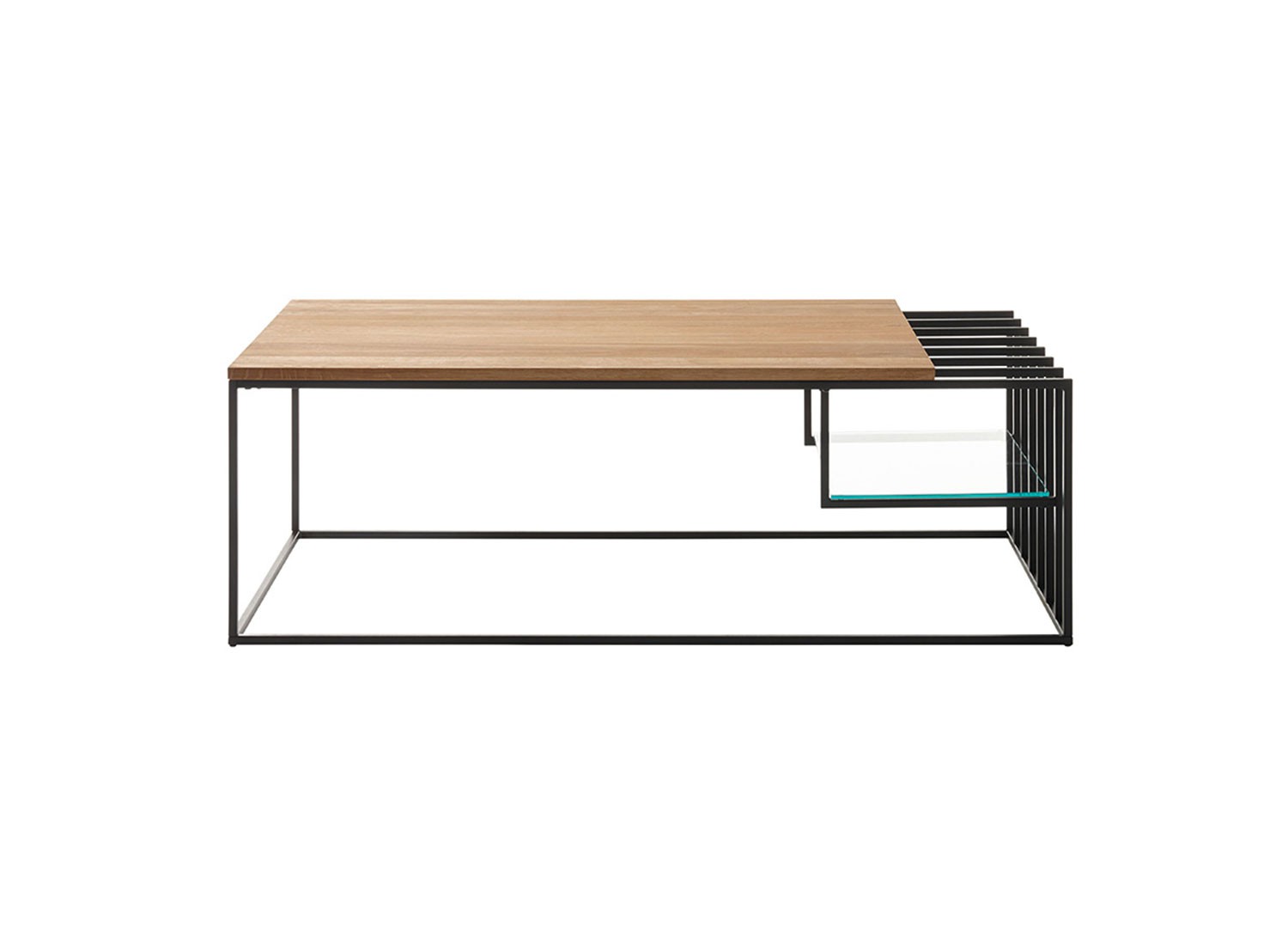 Table basse design chêne massif et métal noir