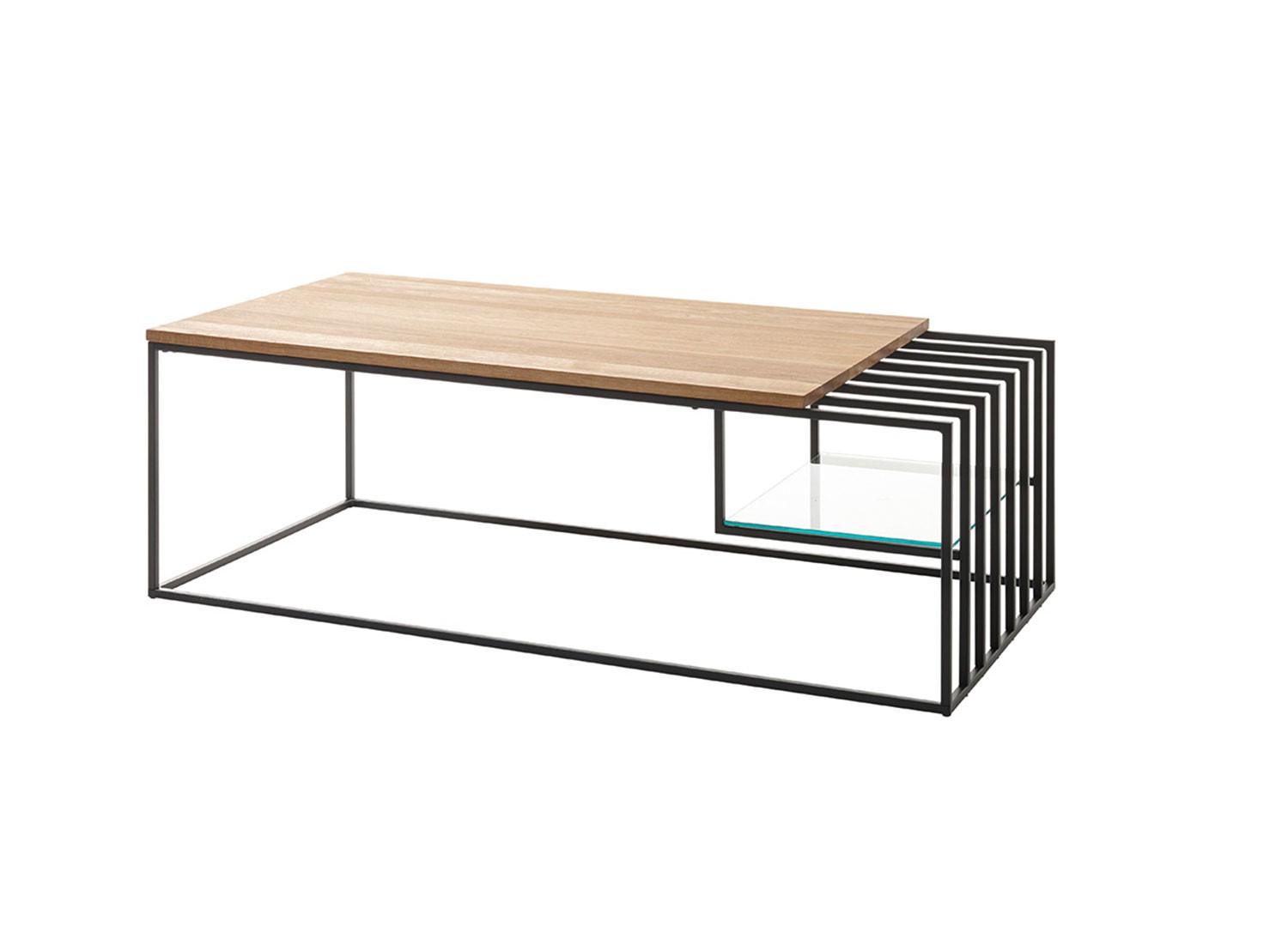Table basse design chêne massif et métal noir