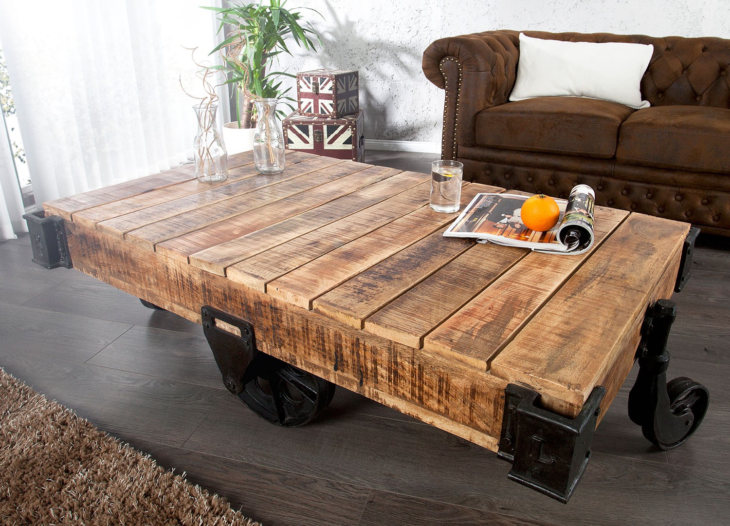 Table basse design sur roulette 120 cm