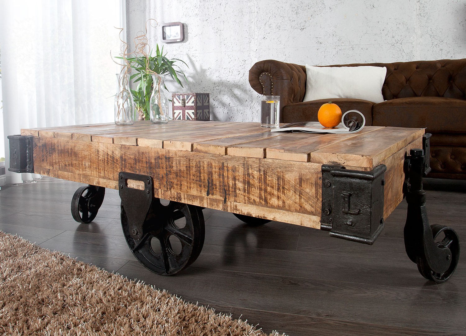 Table basse design sur roulette 120 cm