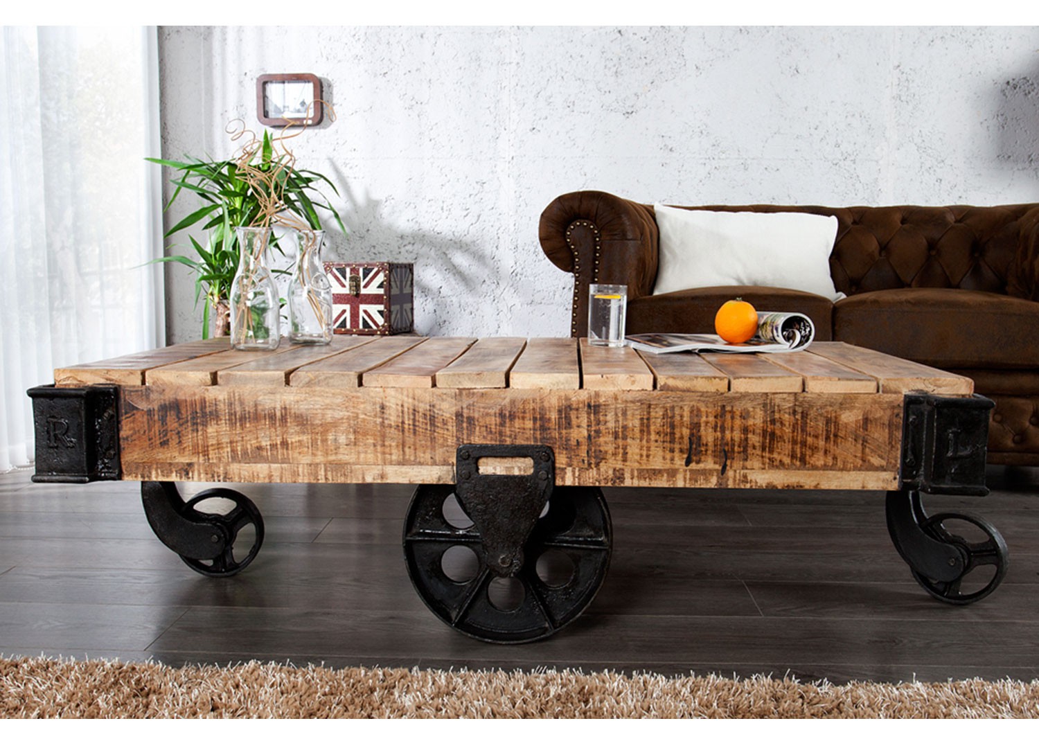 Table basse design sur roulette 120 cm