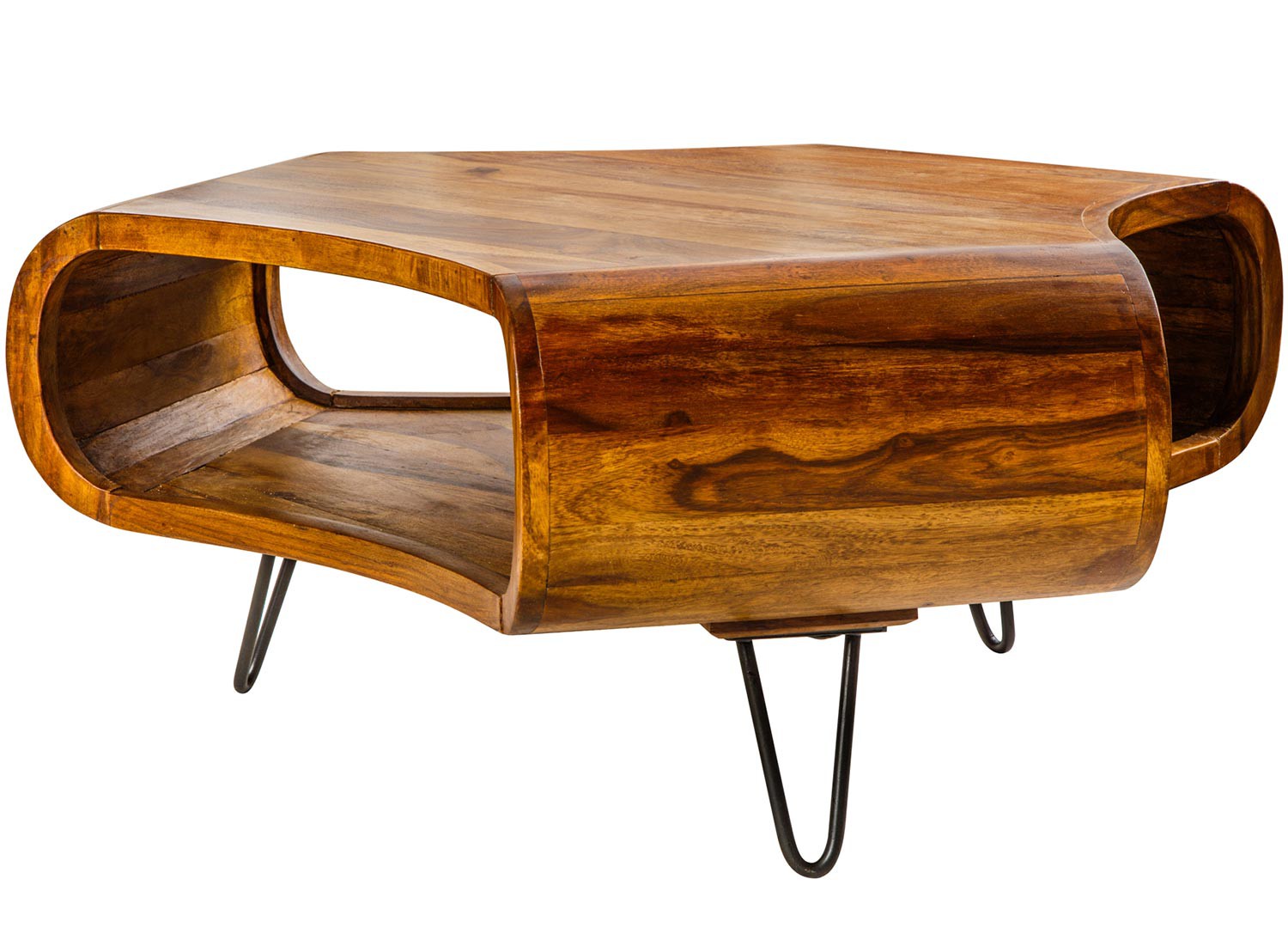 Table basse en bois sesham et pied épingle