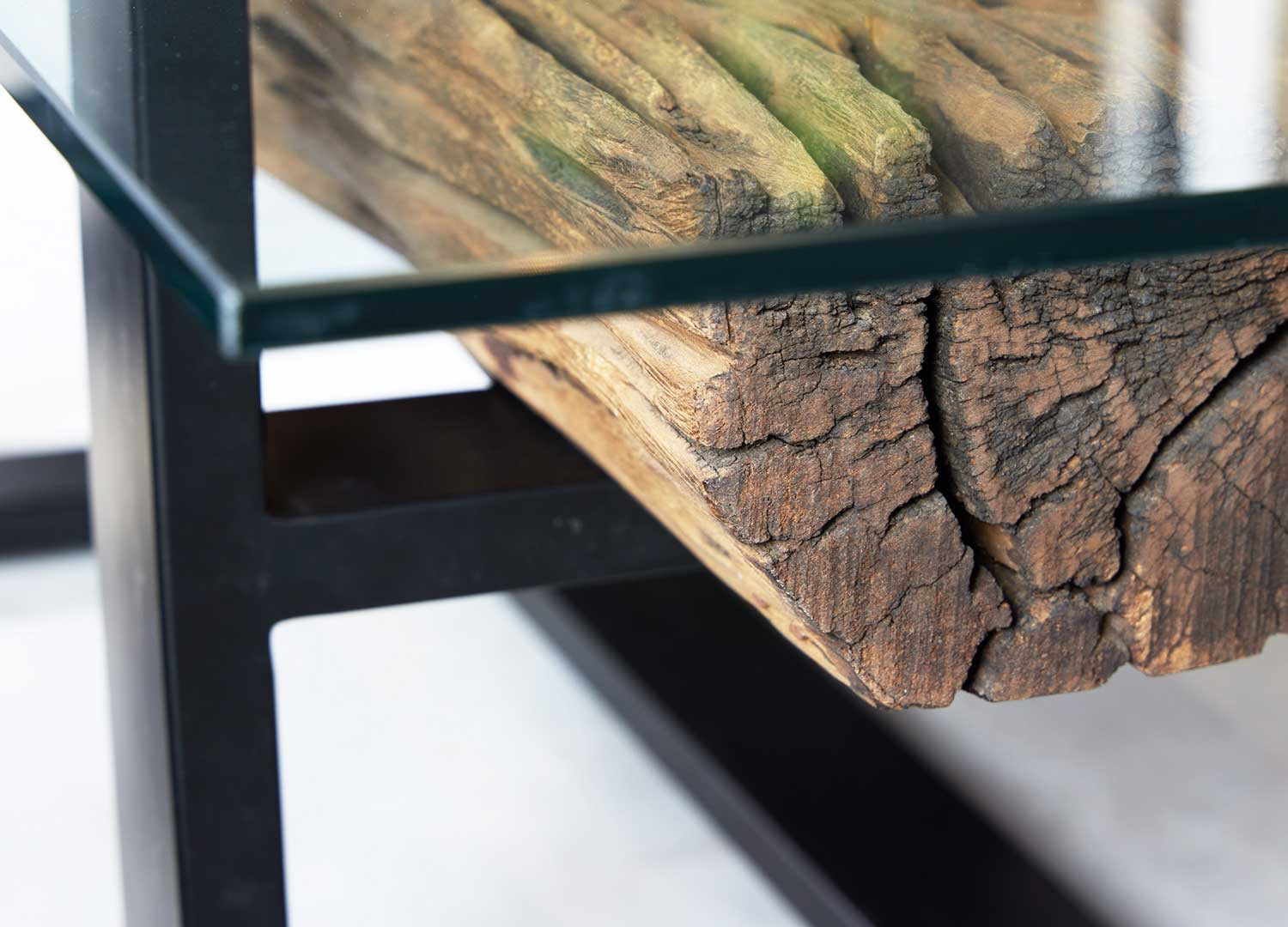 Table basse en verre et teck 130 cm