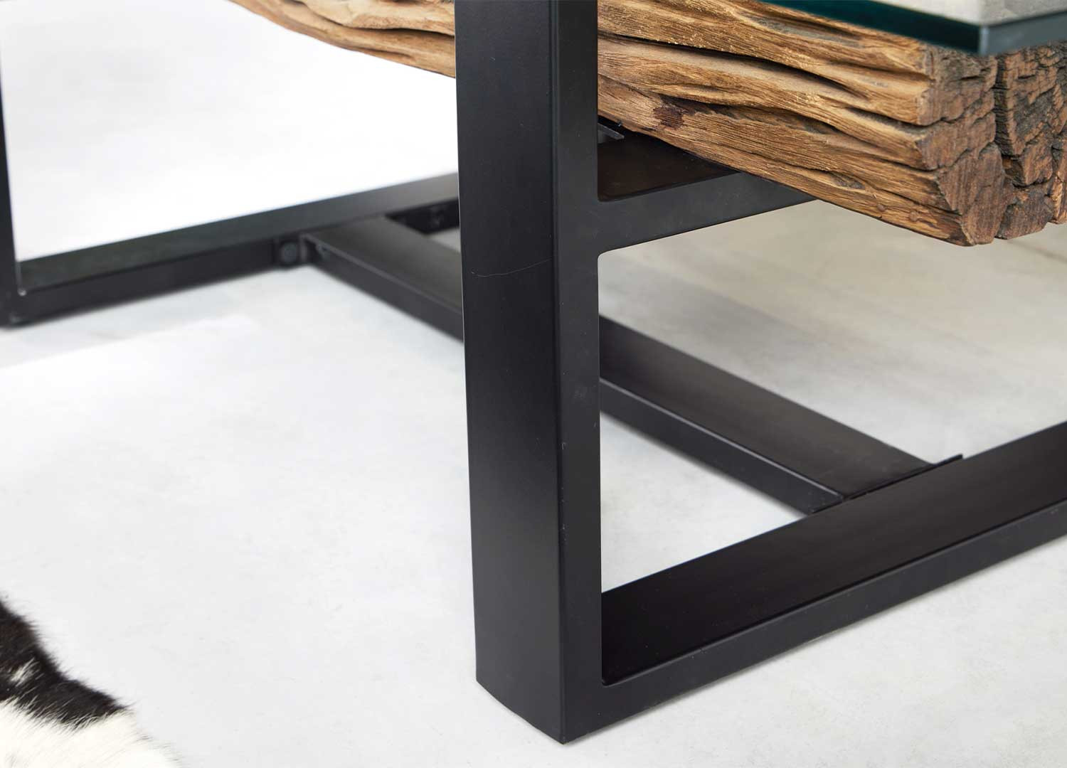 Table basse en verre et teck 130 cm