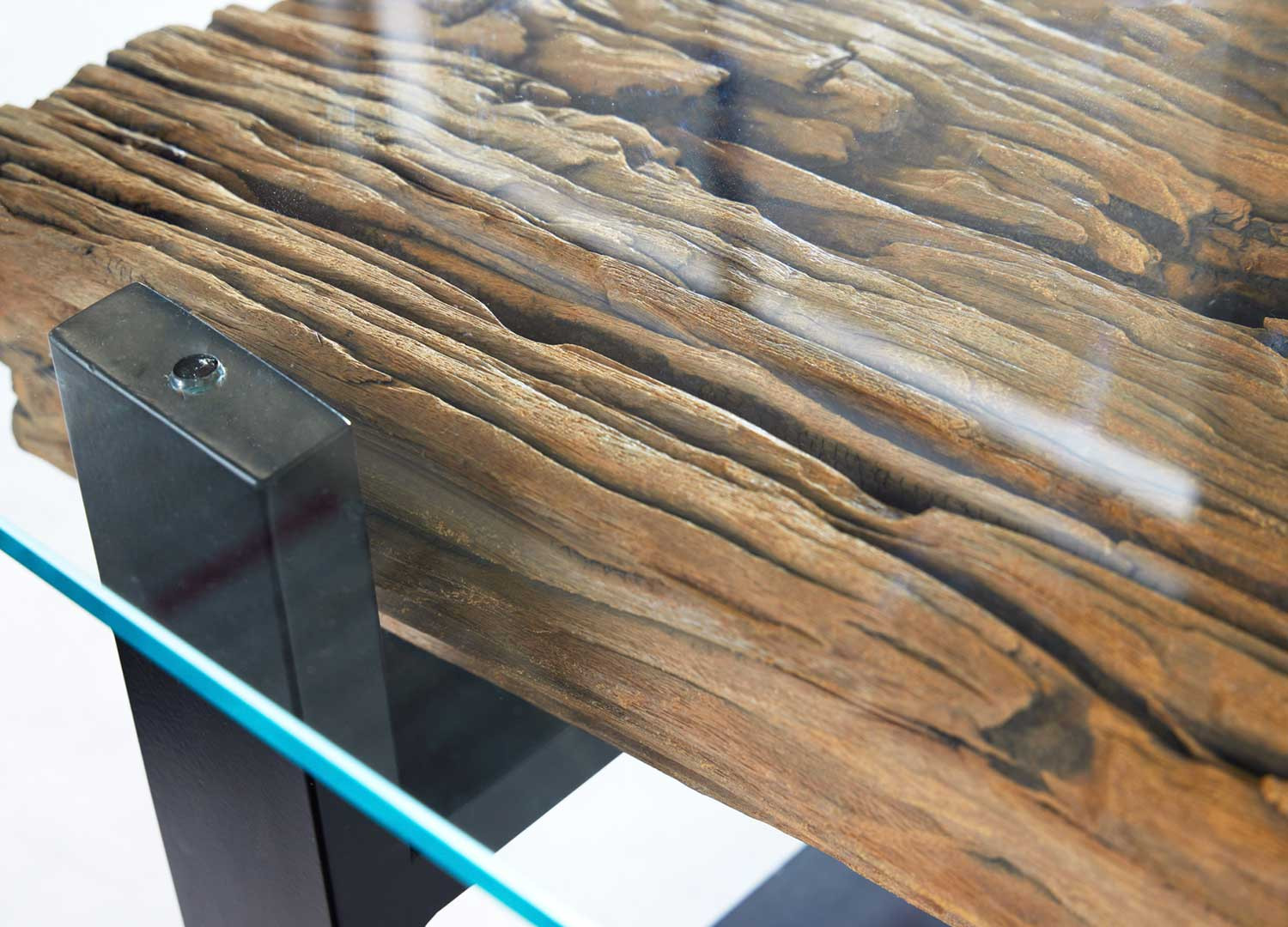 Table basse en verre et teck 130 cm