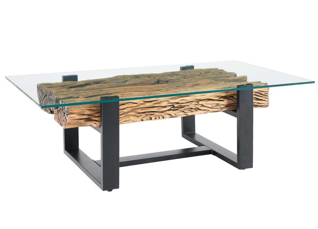 Table basse en verre et teck 130 cm