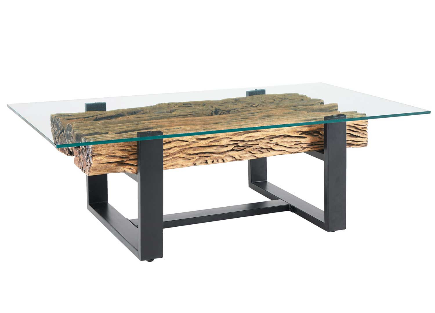 Table basse en verre et teck 130 cm