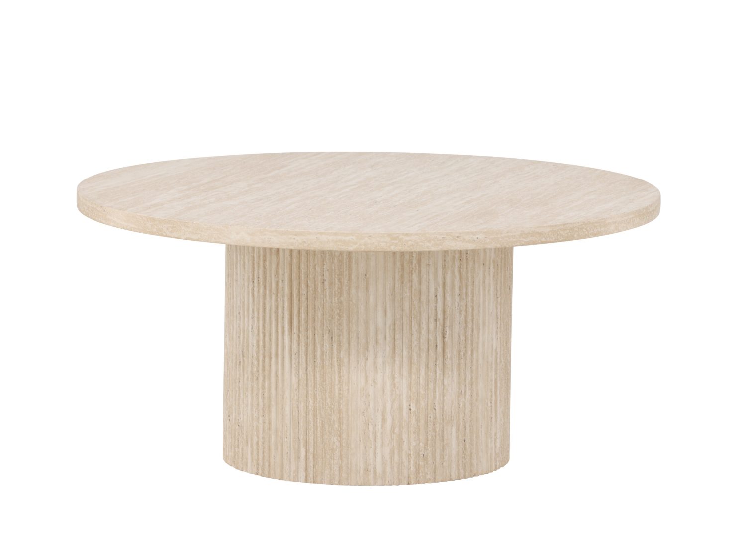 Vue produit de la table basse Härön beige en effet travertin