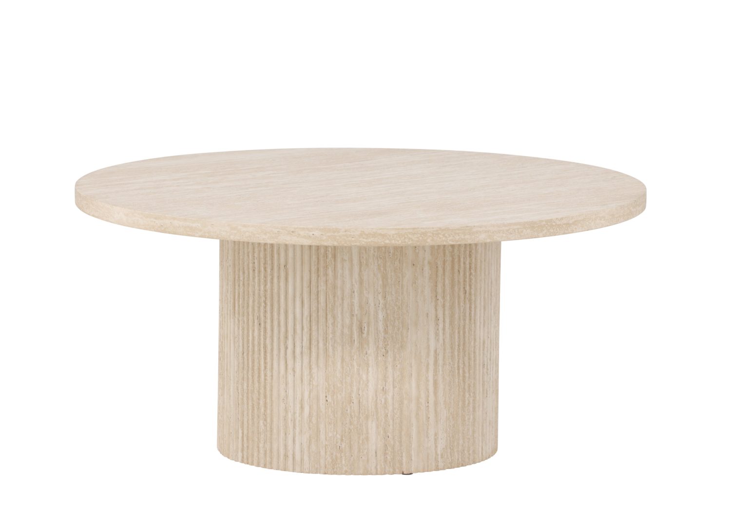 Vue produit de la table basse Härön beige en effet travertin