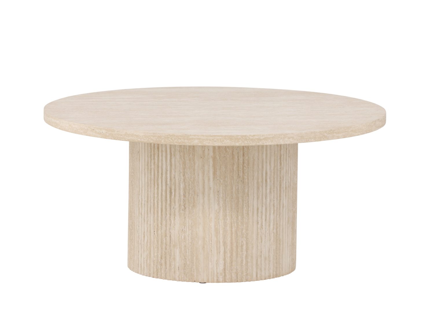 Vue produit de la table basse Härön beige en effet travertin