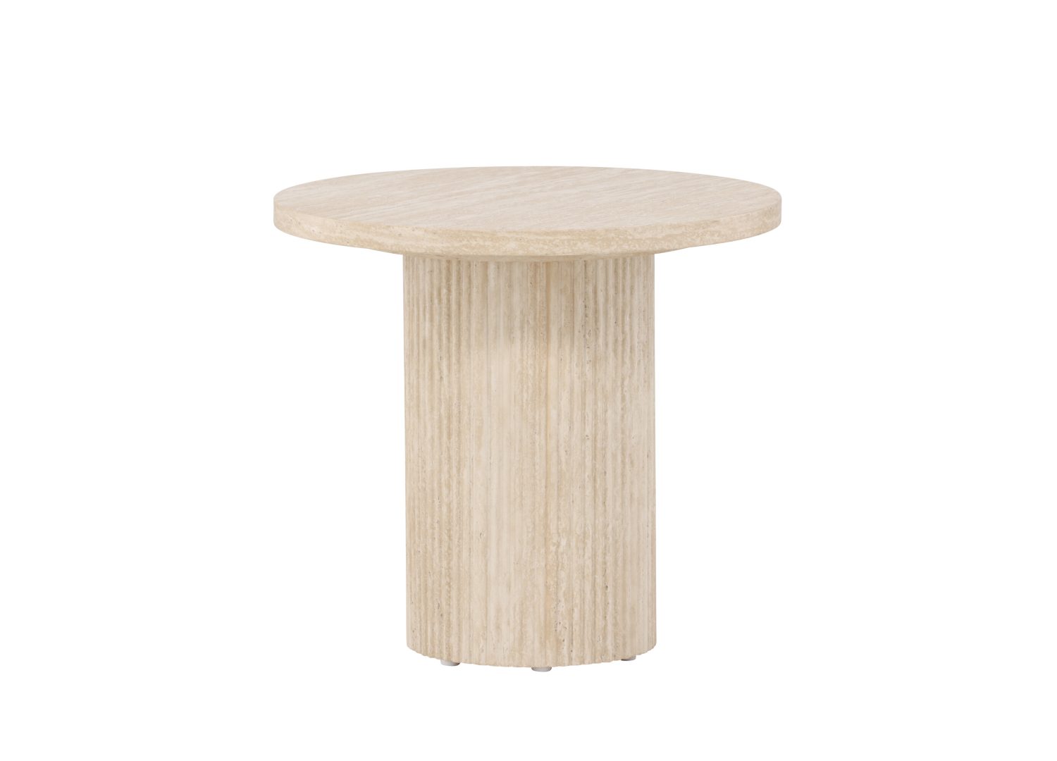 Vue produit de la table basse Härön beige en effet travertin