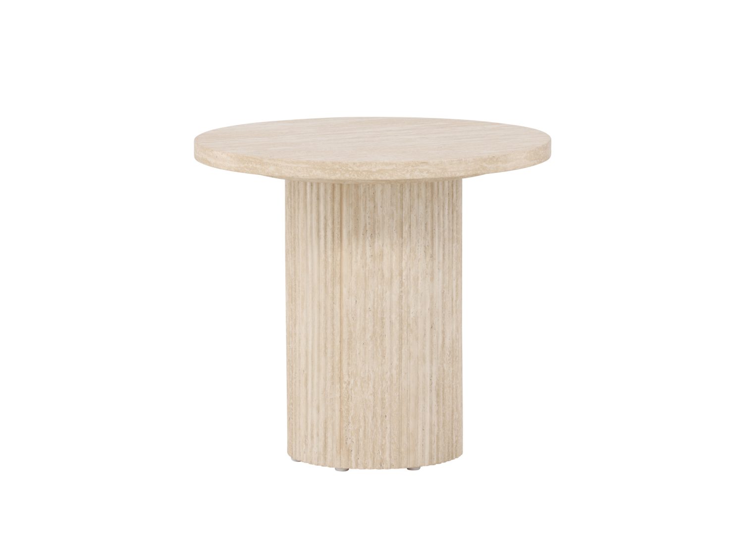Vue produit de la table basse Härön beige en effet travertin