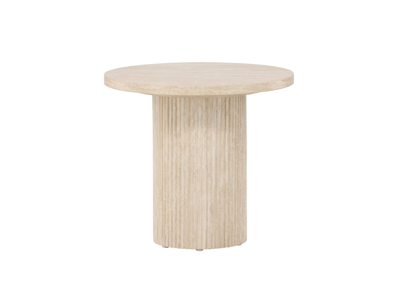 Vue produit de la table basse Härön beige en effet travertin