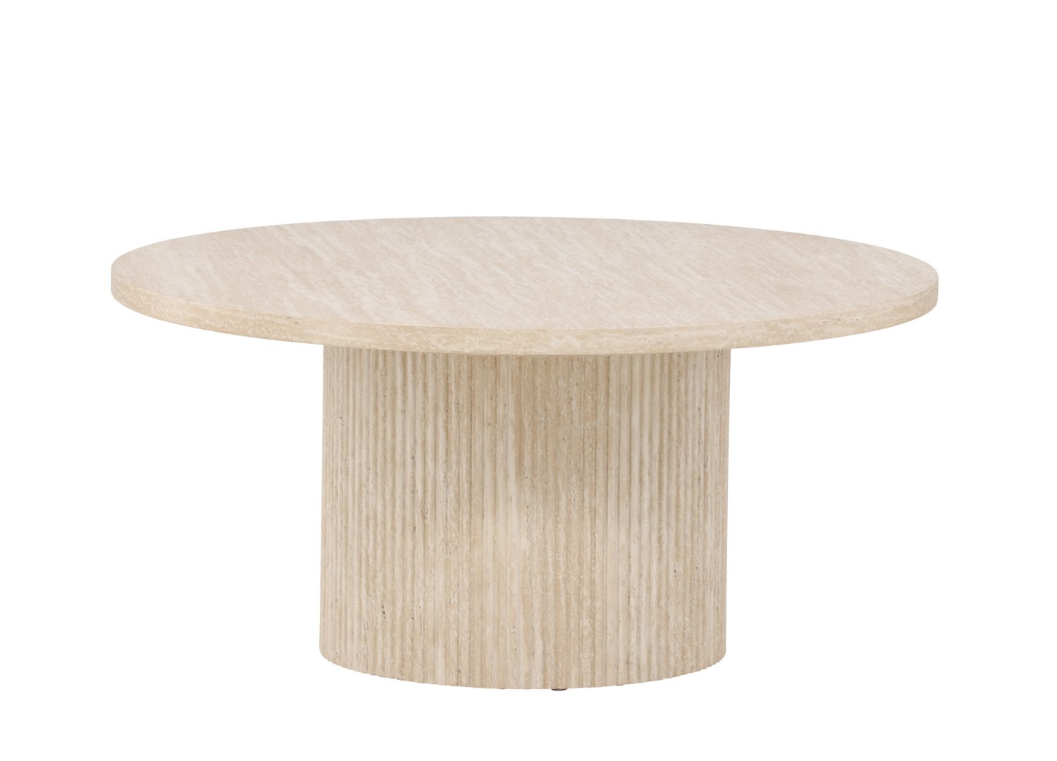 Table basse ronde Härön effet travertin beige 80 cm sur fond blanc
