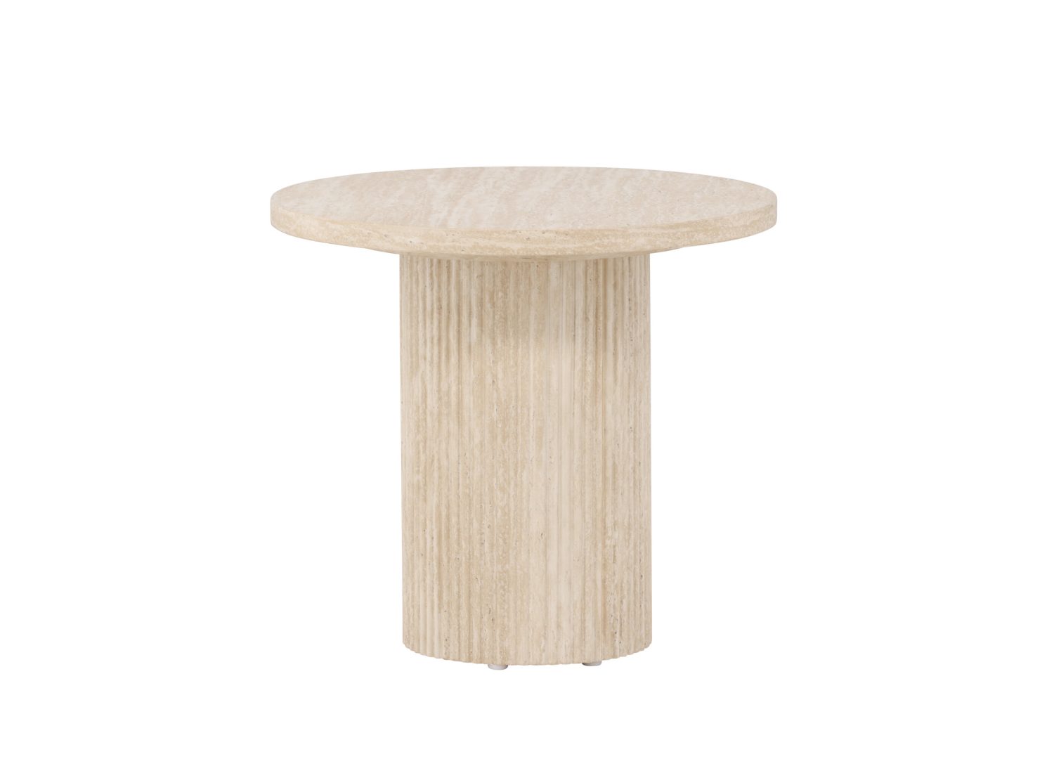 Table basse ronde Härön effet travertin beige 50 cm sur fond blanc