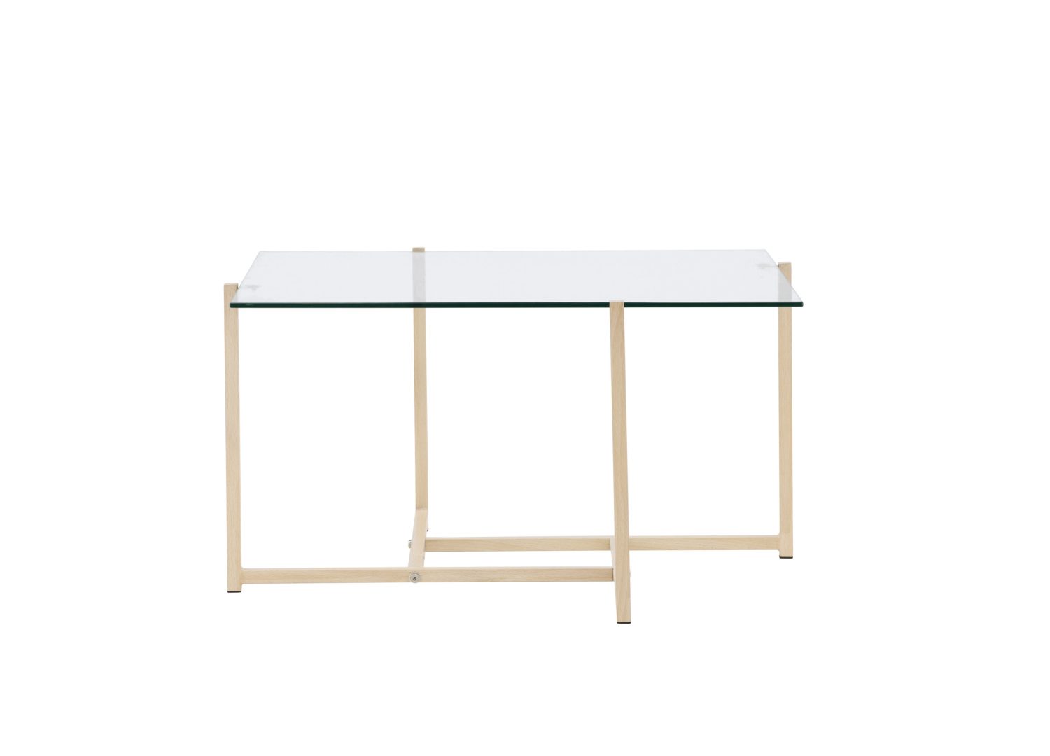 Table basse carrée Hybrid effet bois transparent 80 cm sur fond blanc