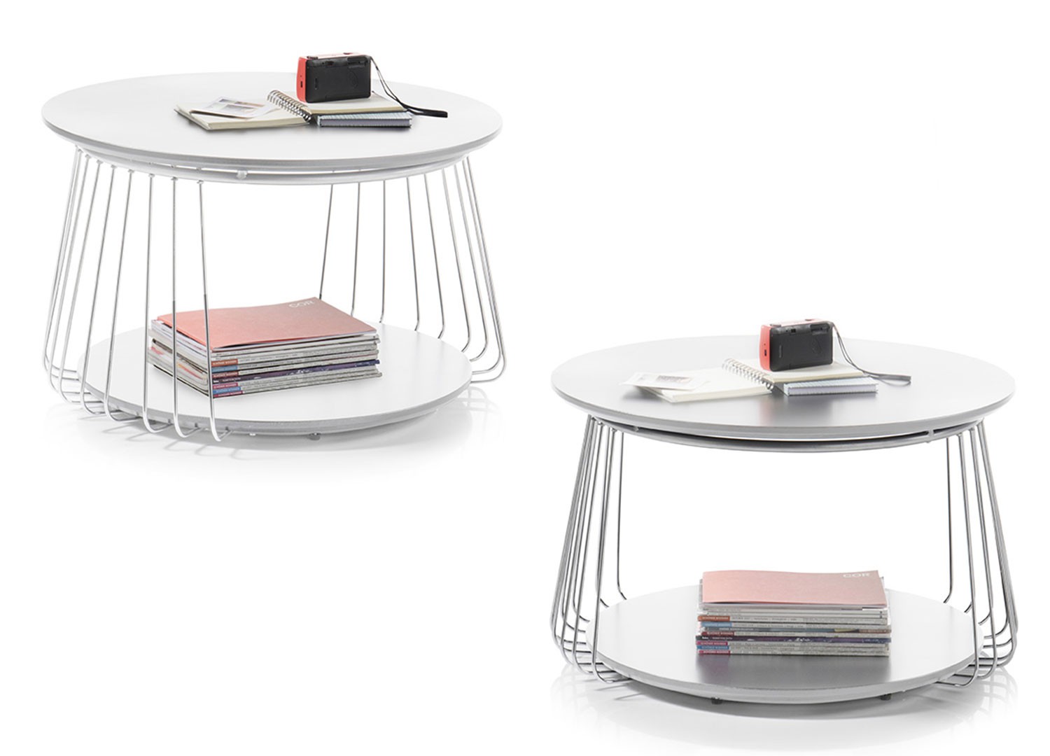 Table basse industrielle blanc laqué mat et métal chromé