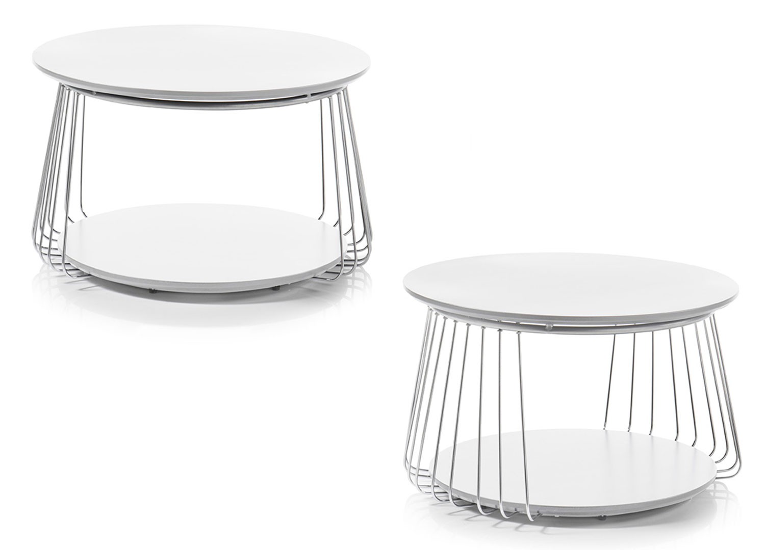 Table basse industrielle blanc laqué mat et métal chromé