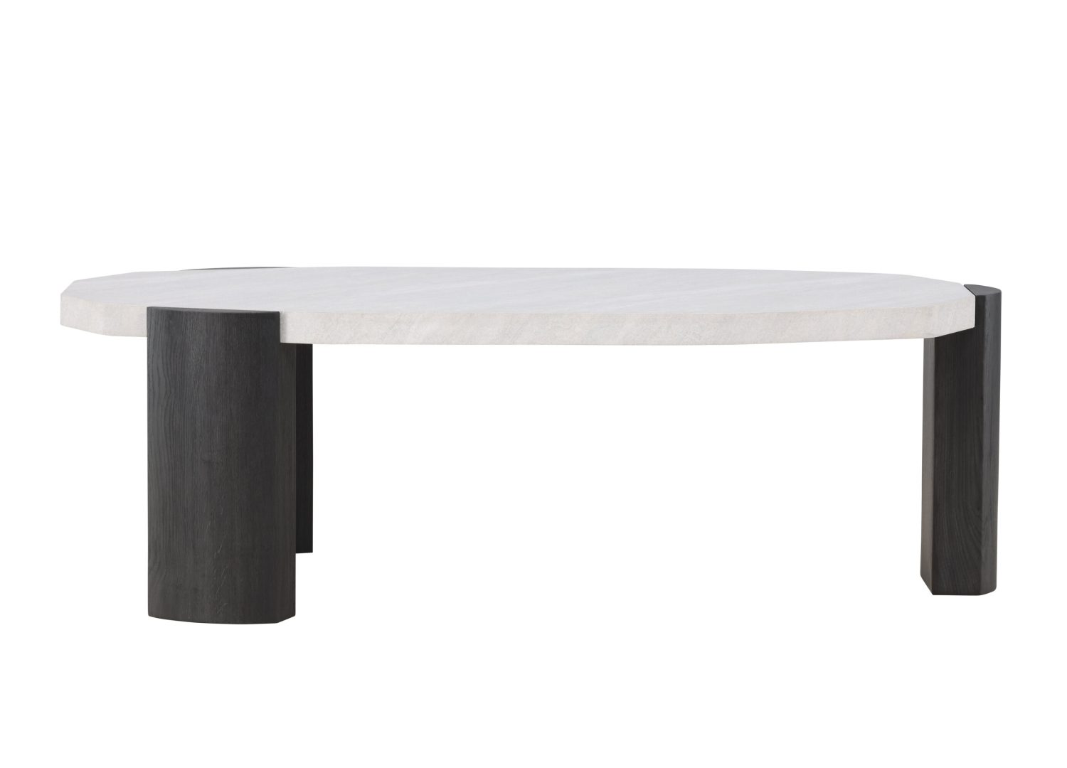 Table basse ovale Kres effet pierre beige 125 cm sur fond blanc