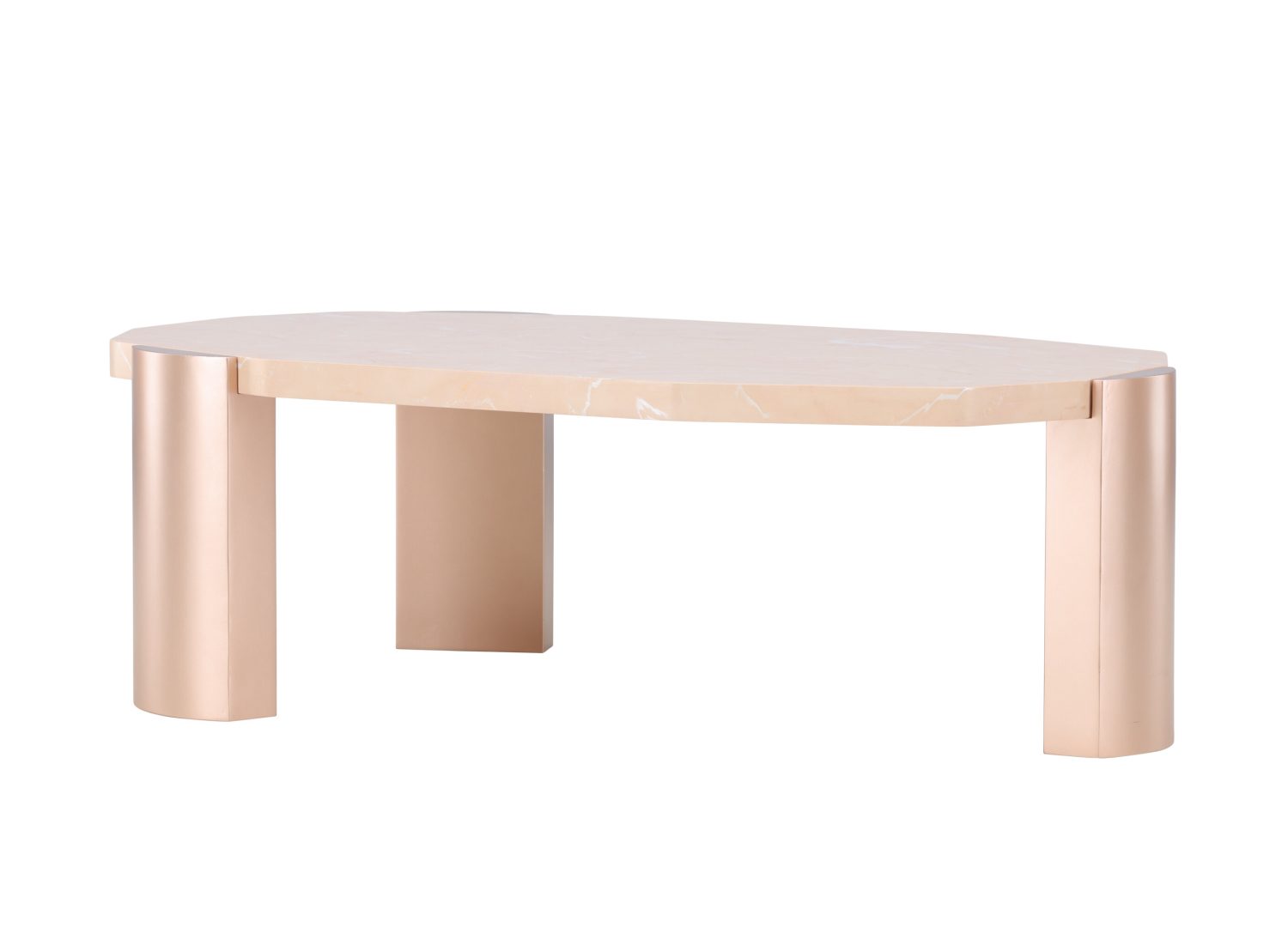Vue produit de la table basse Kres rose en effet marbre