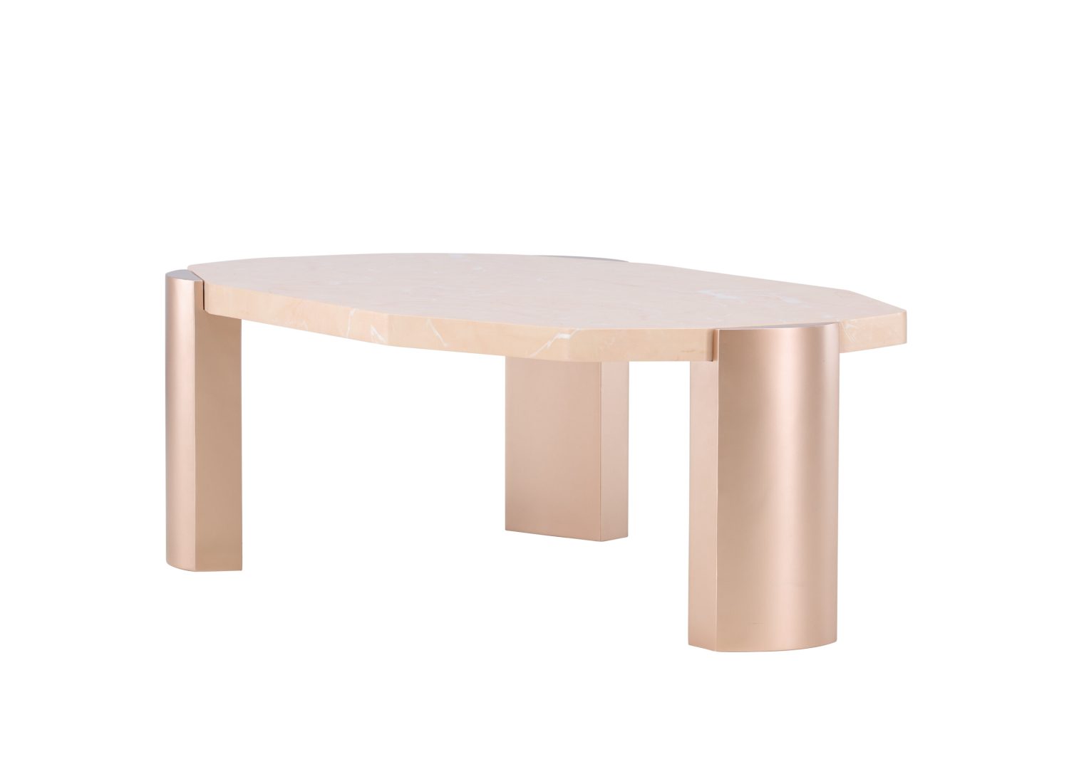 Vue produit de la table basse Kres rose en effet marbre