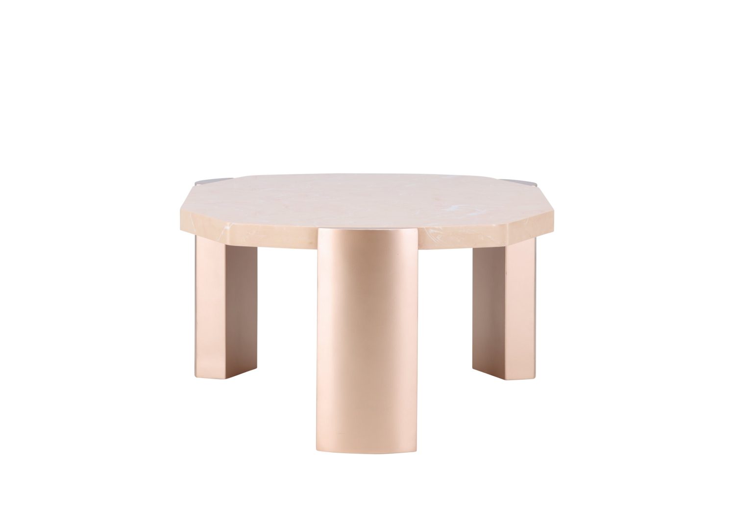 Vue produit de la table basse Kres rose en effet marbre