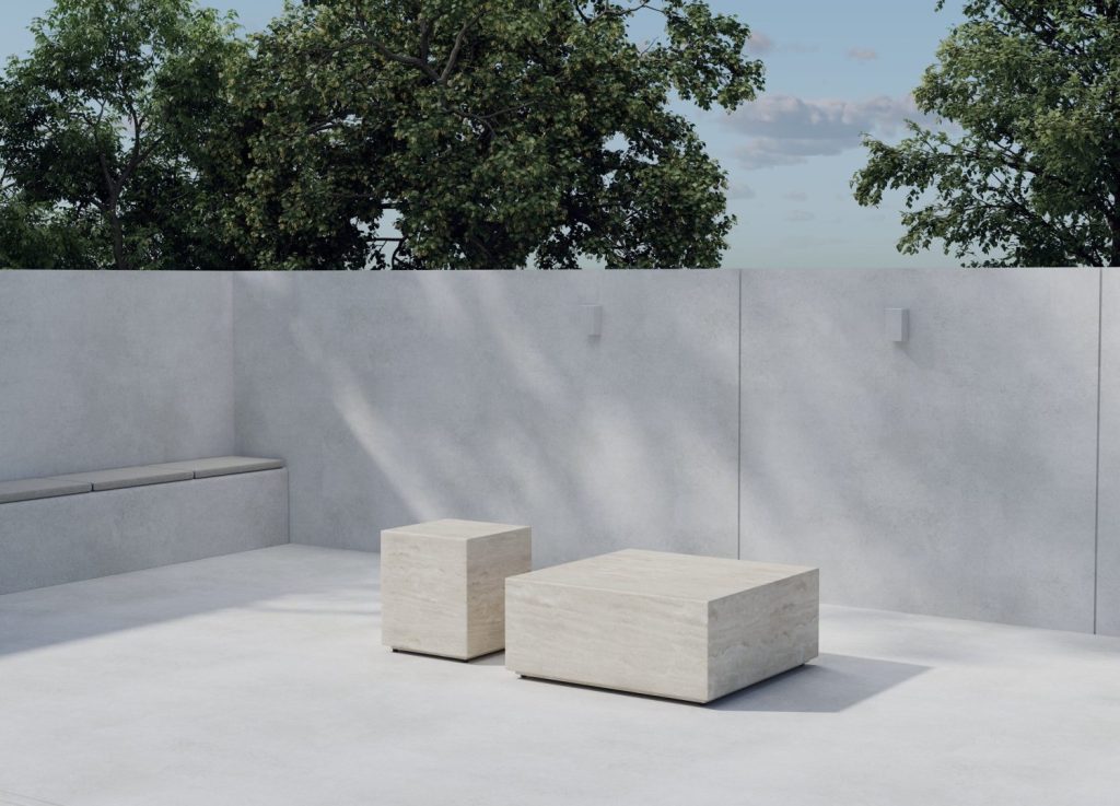 Table basse Lissabon beige dans un salon contemporain