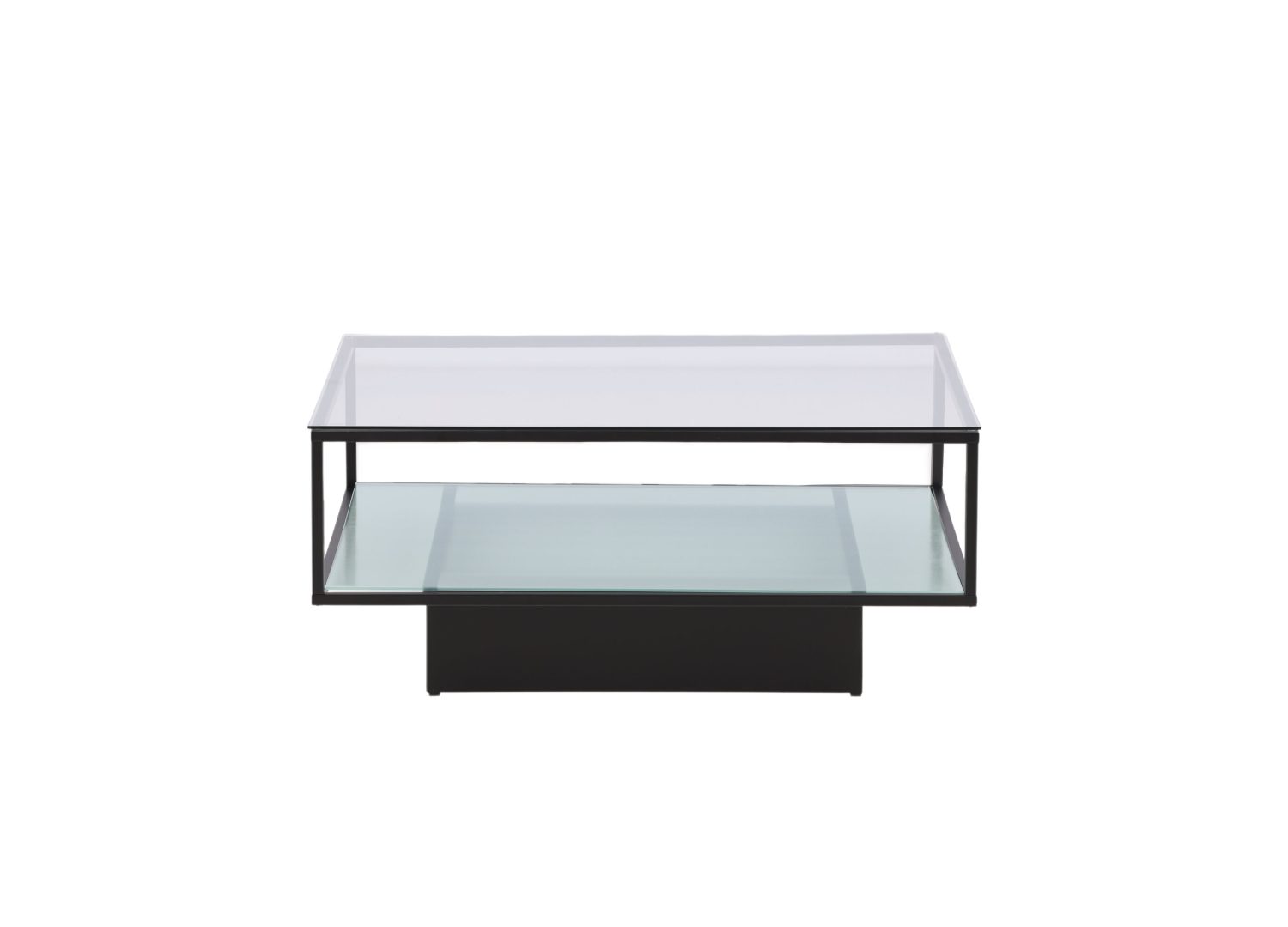 Table basse carrée Maglehem verre noir 90 cm sur fond blanc