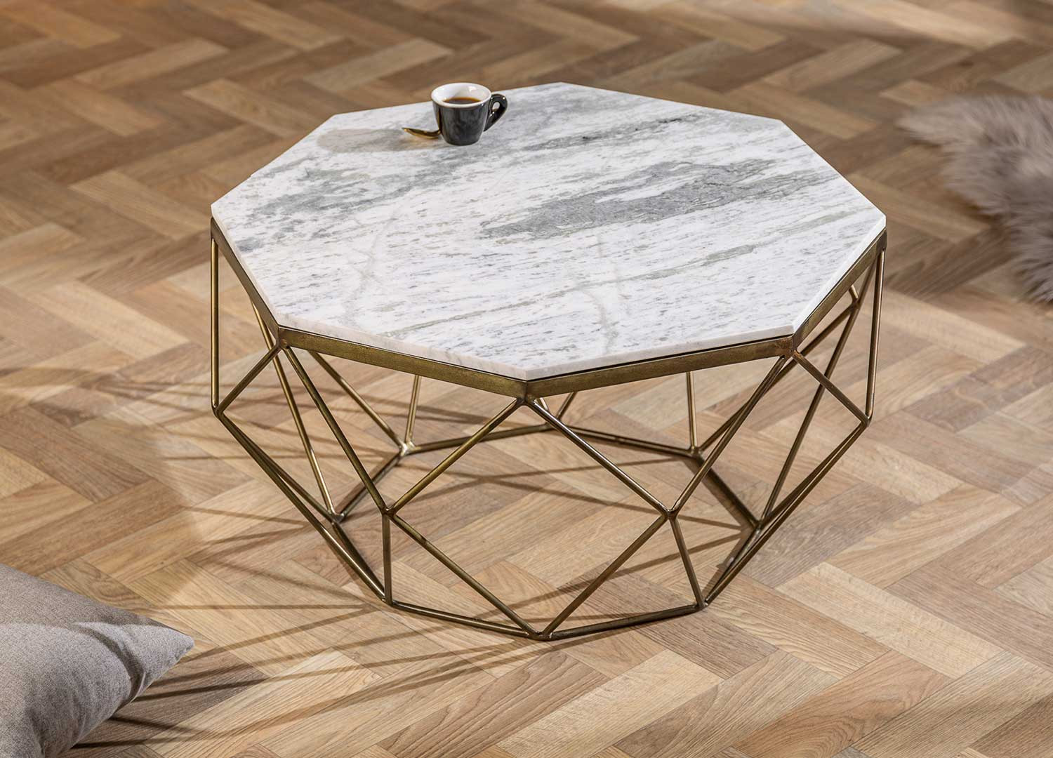 Table basse marbre blanc et fer