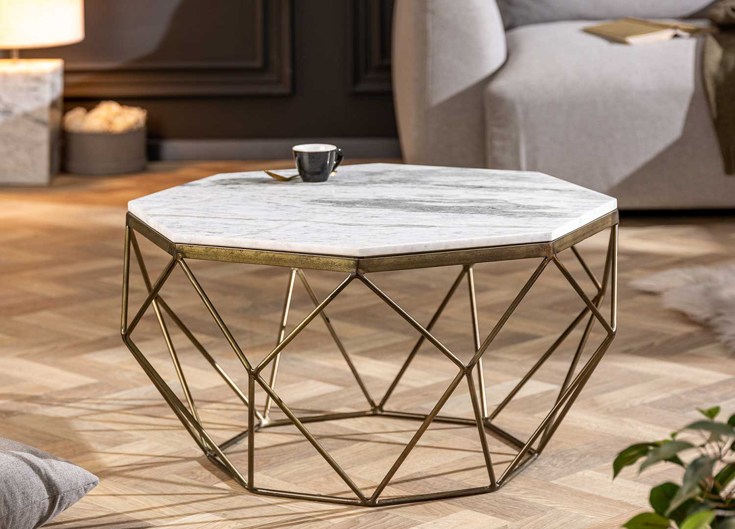 Table basse marbre blanc et fer