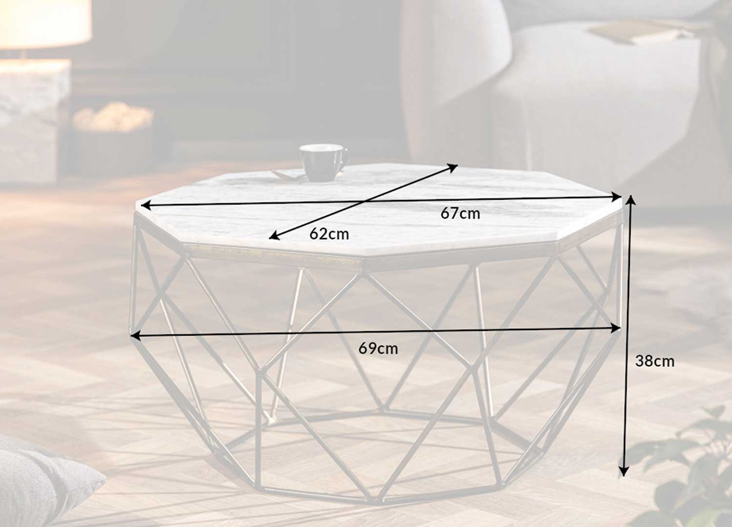 Table basse marbre blanc et fer