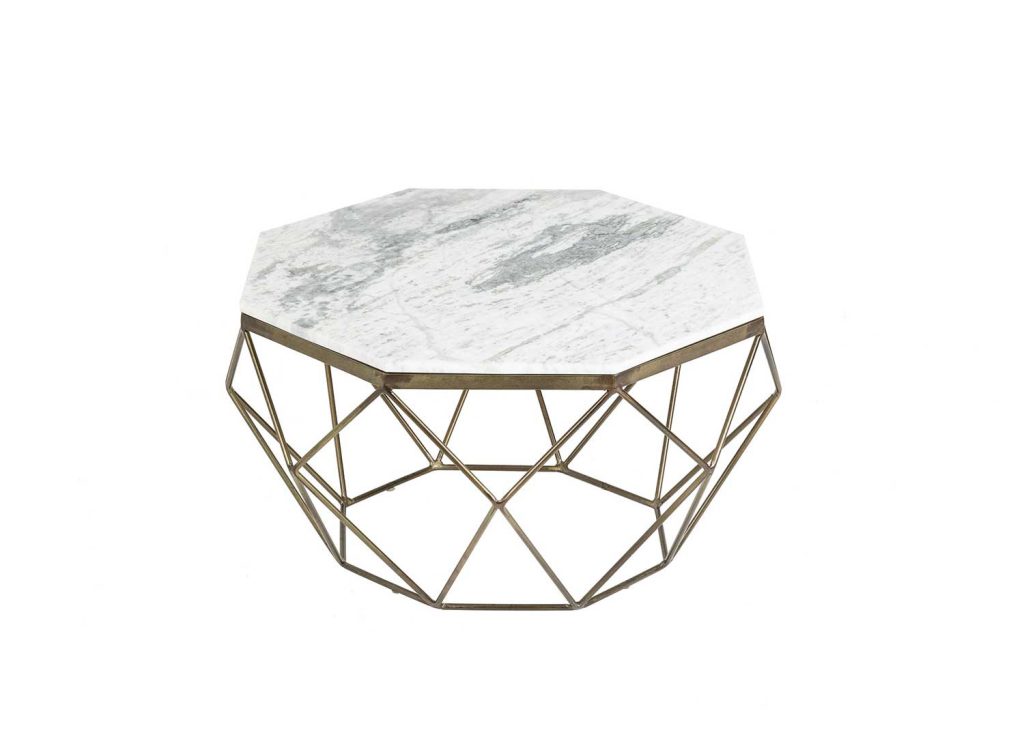 Table basse marbre blanc et fer