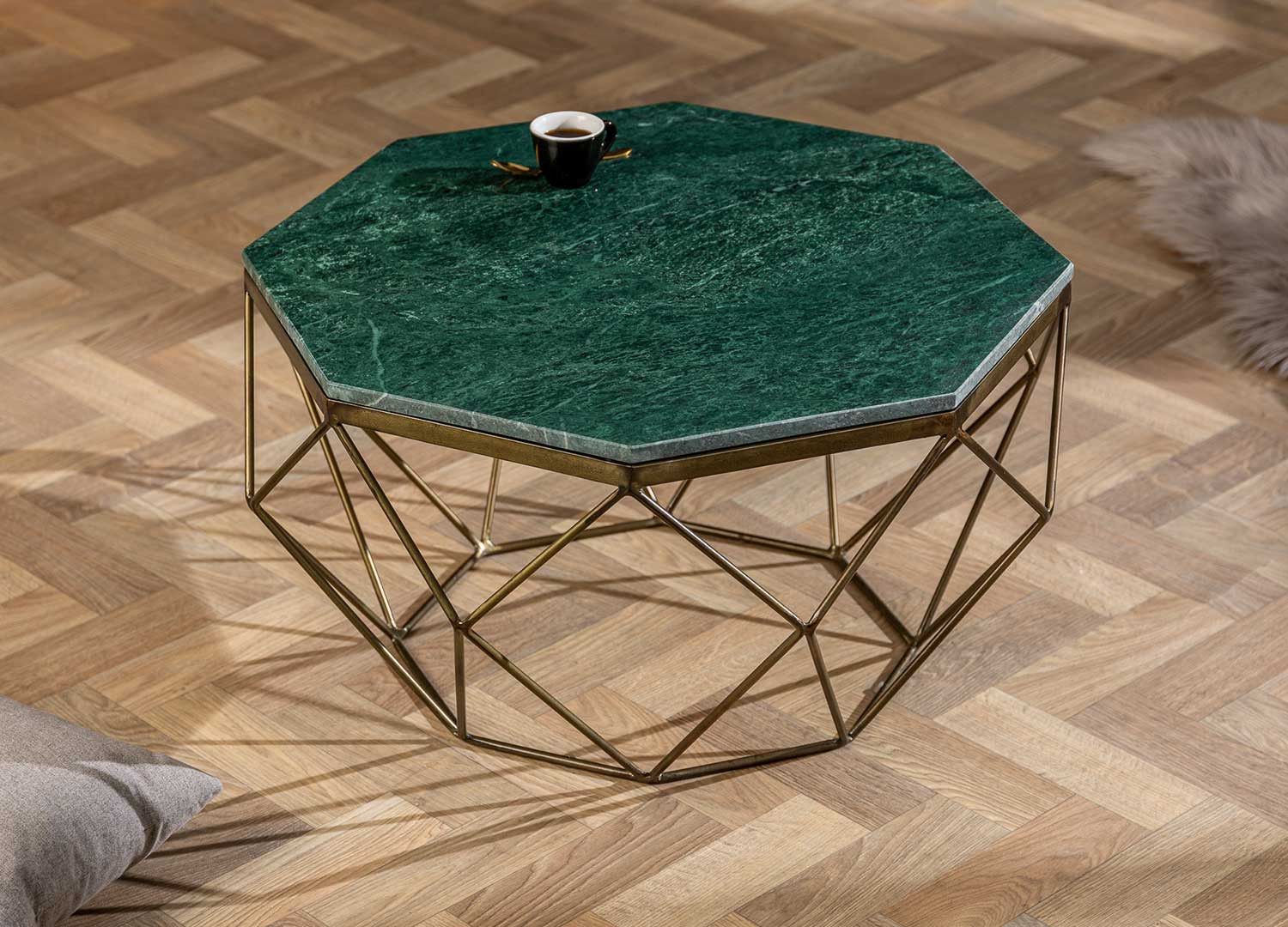 Table basse marbre vert et fer