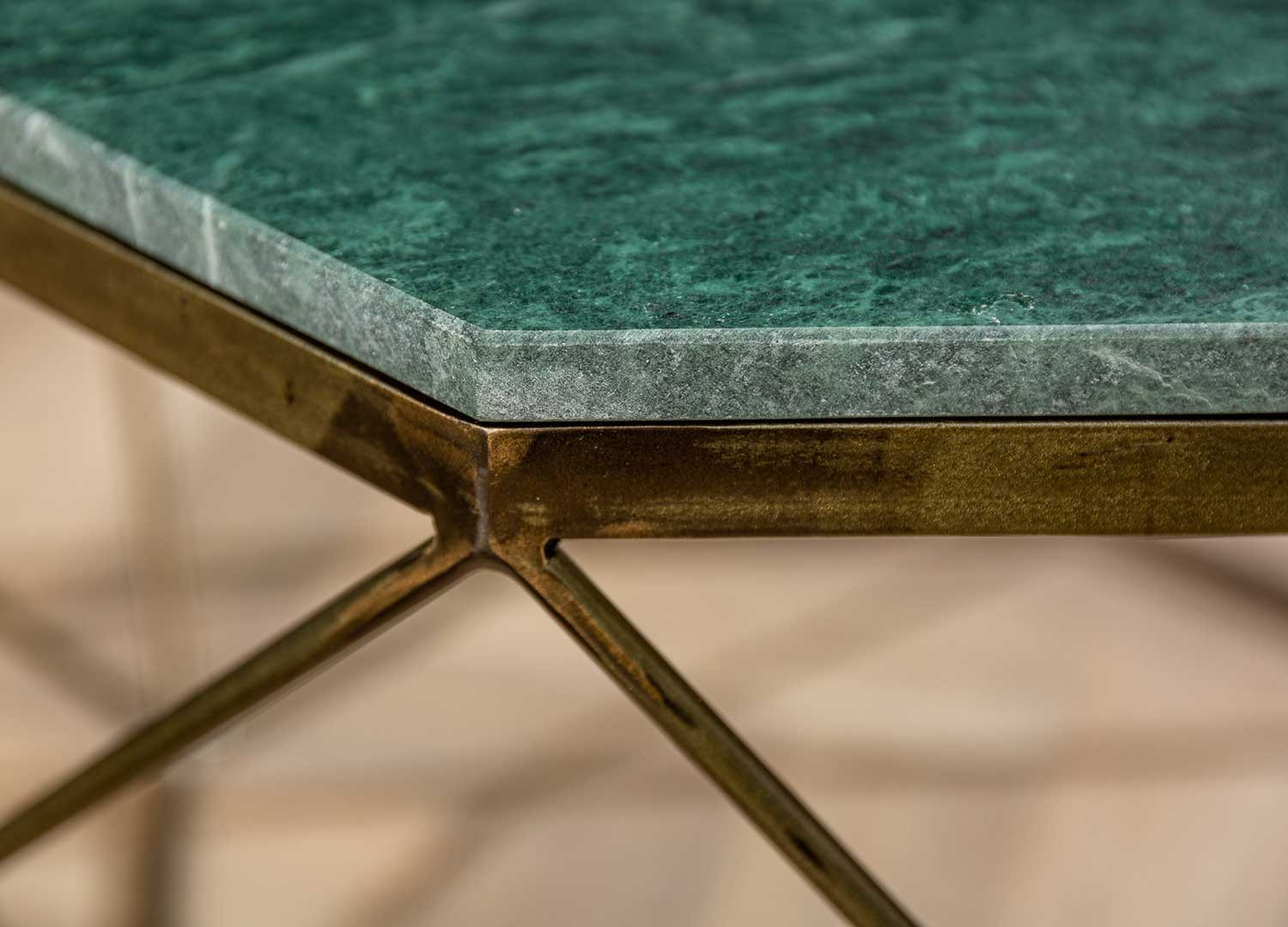 Table basse marbre vert et fer