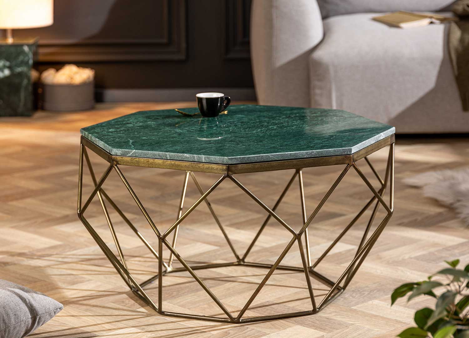 Table basse marbre vert et fer