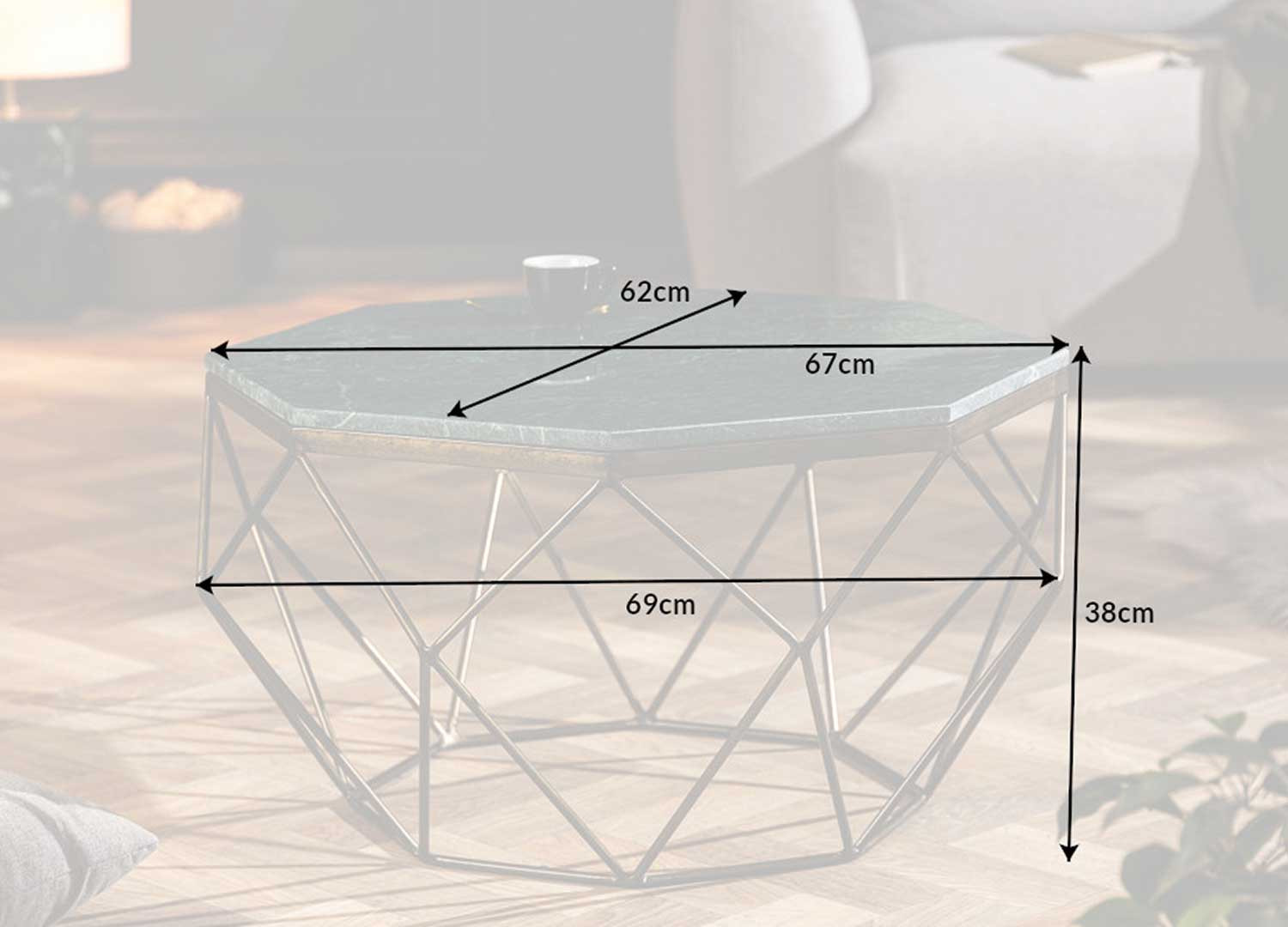 Table basse marbre vert et fer