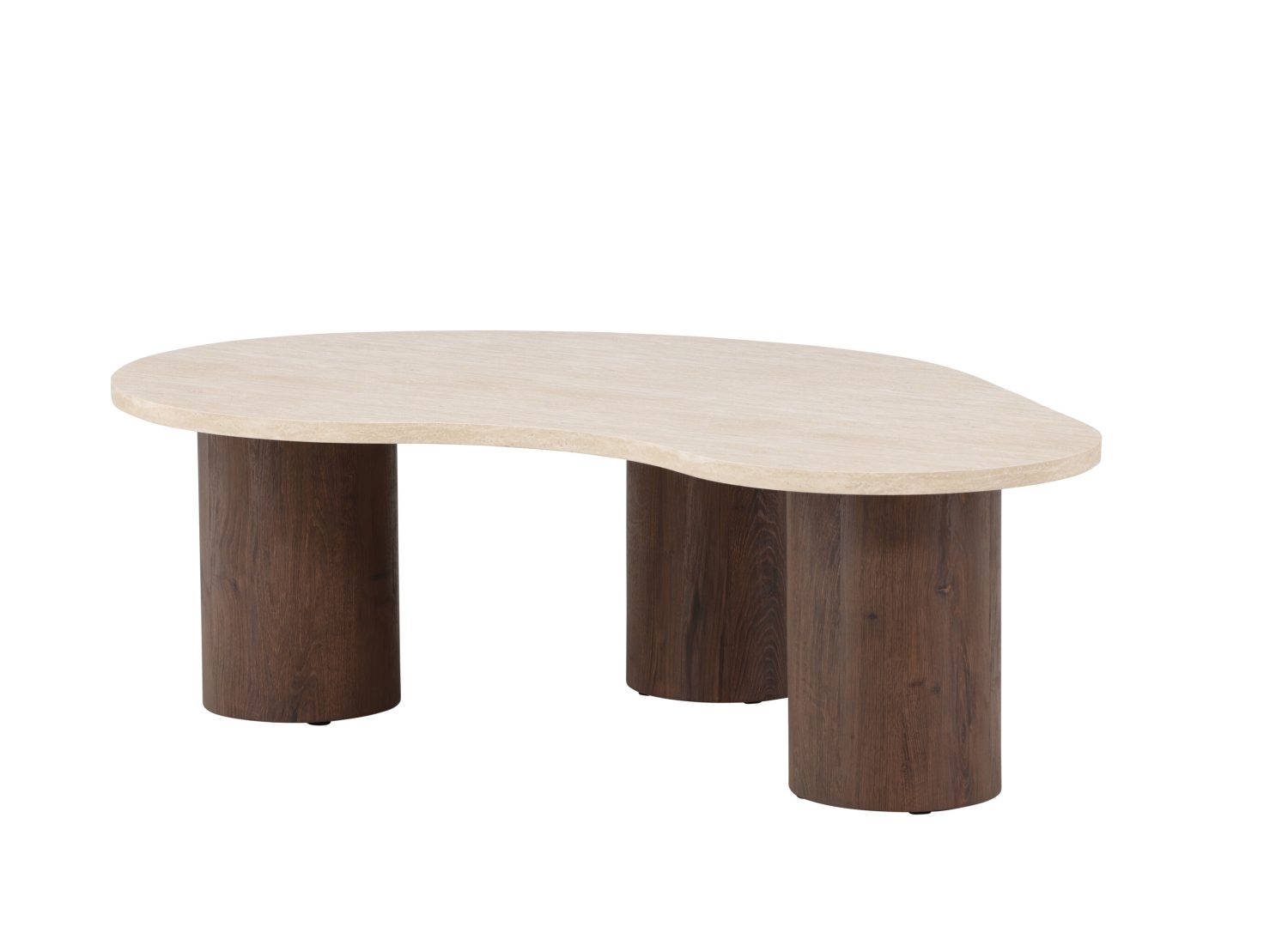 Vue produit de la table basse Megg beige en effet travertin
