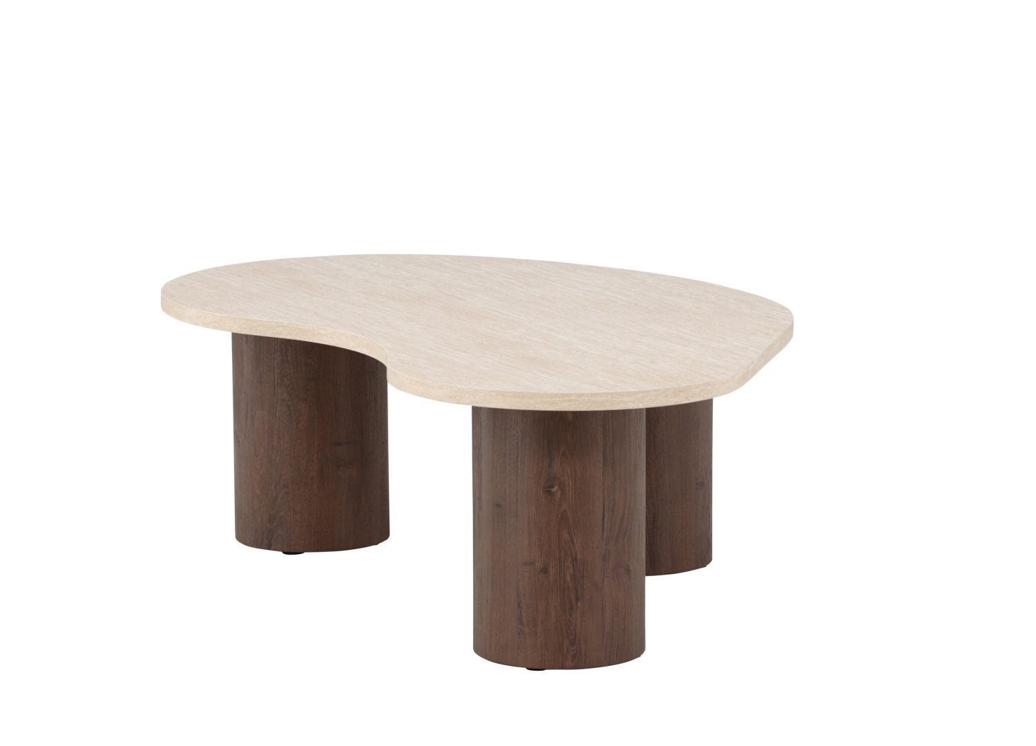 Vue produit de la table basse Megg beige en effet travertin