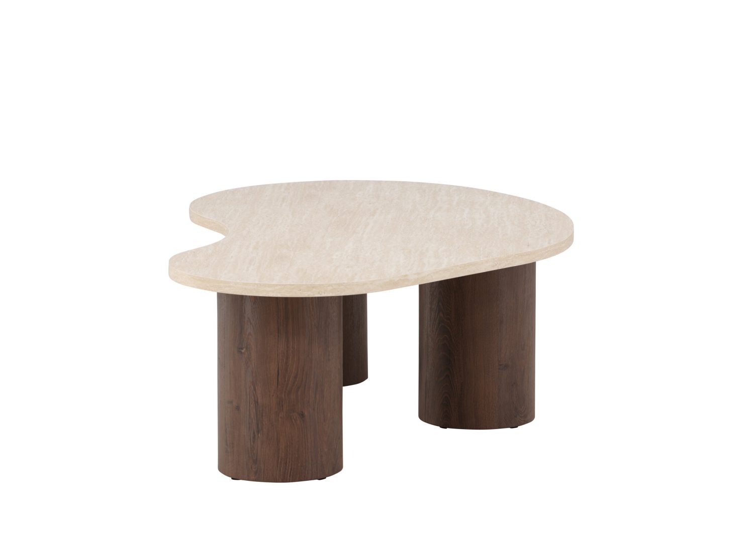 Vue produit de la table basse Megg beige en effet travertin
