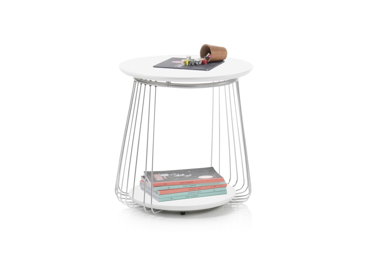 Table basse moderne blanc laqué mat et métal chromé