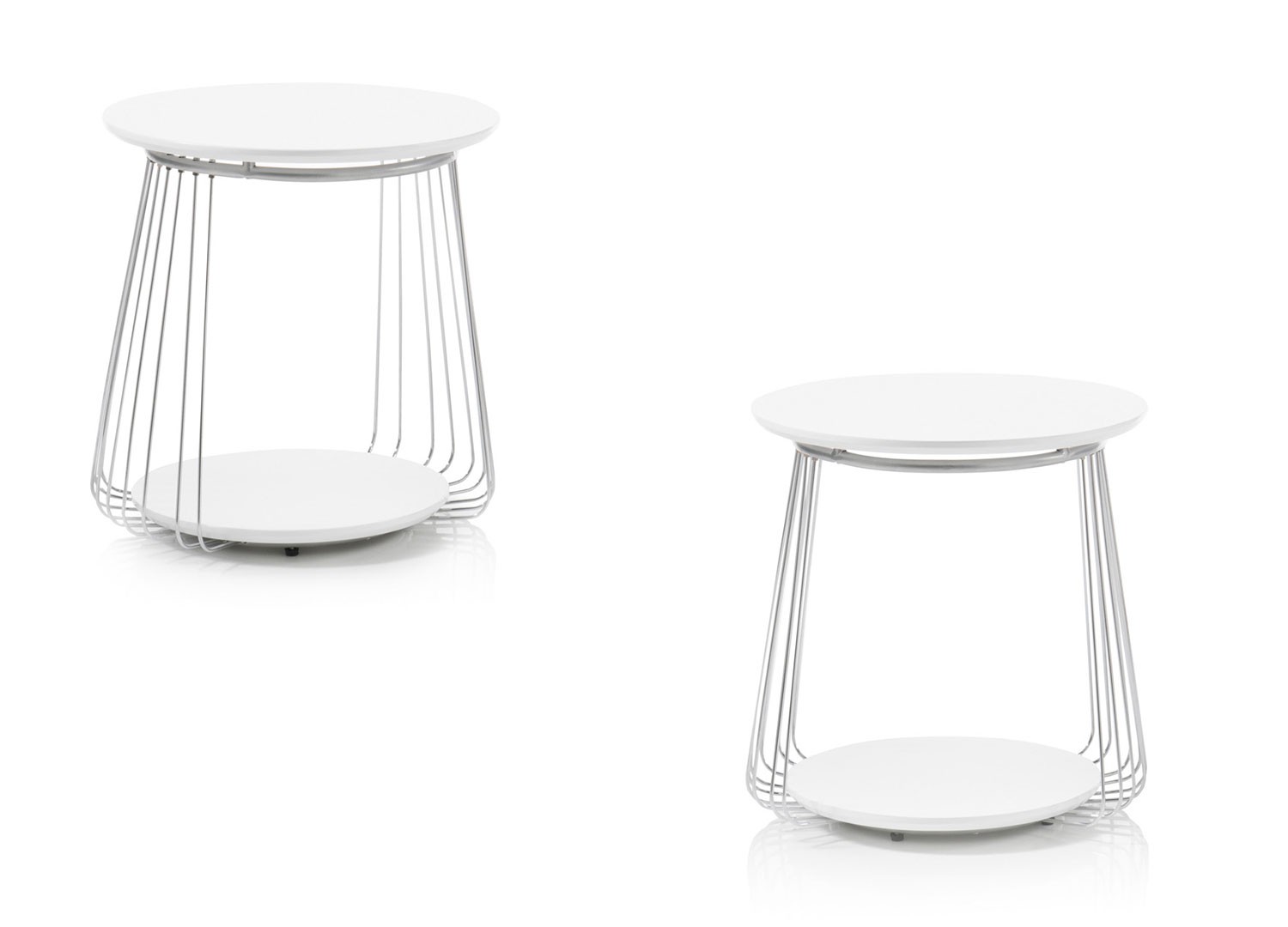 Table basse moderne blanc laqué mat et métal chromé