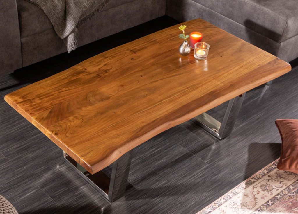 Table basse moderne bois d'acacia 110 cm